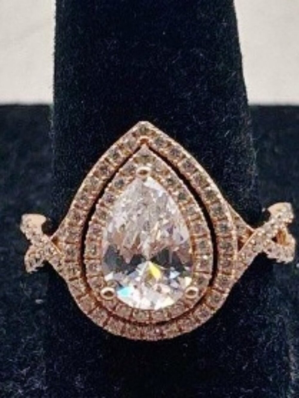 WOW! 14K over 925 Sterling Sparkling Stacked Teardrop  Shape StatementRing